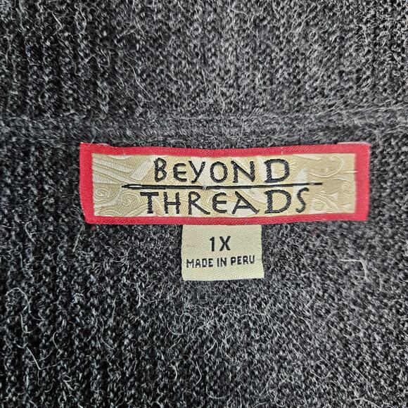 BEYOND THREADS Open Front Cardigan Alpaca/Wool 3/4 Bell Sleeve Bohemian Sz 1x - Picture 3 of 7